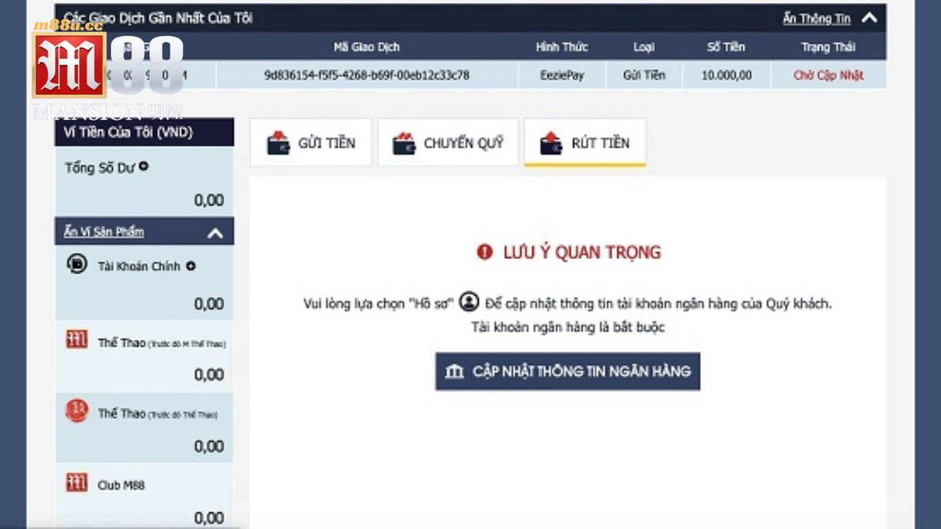 Điều kiện để được rút tiền tại M88